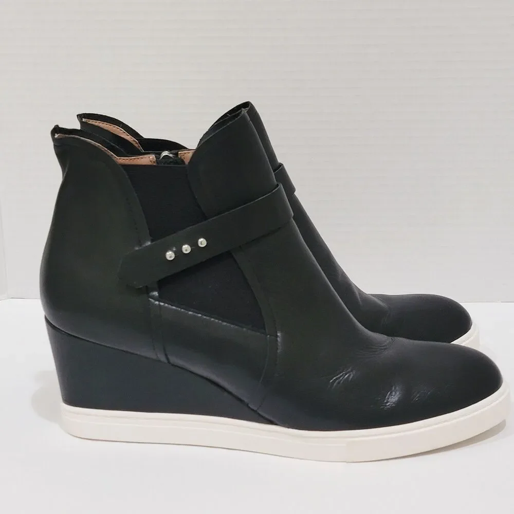 Linea Paolo Freshton Womens High Top Sneaker Size 12 M Black Leather Wedge Boots